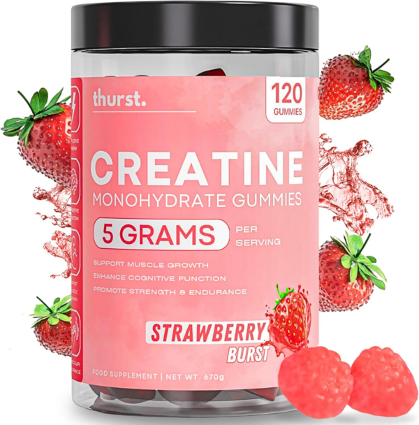 Creatine Monohydrate Gummies for Men & Women, 5G Creatine per Serving | Enhanced Muscle Growth, Strength, Focus and Recovery, Low Calorie, Sugar Free, No Artificial Colours - Strawberry Burst Flavour 120 Gummies - Image 2