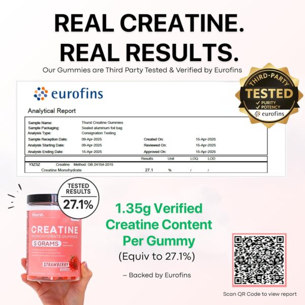 Creatine Monohydrate Gummies for Men & Women, 5G Creatine per Serving | Enhanced Muscle Growth, Strength, Focus and Recovery, Low Calorie, Sugar Free, No Artificial Colours - Strawberry Burst Flavour 120 Gummies - Image 7