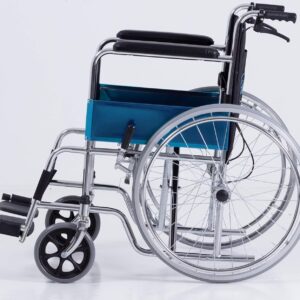 Portable Folding Wheel Chair Chrome Finish Manual Wheelchair Lightweight Mobility Aid