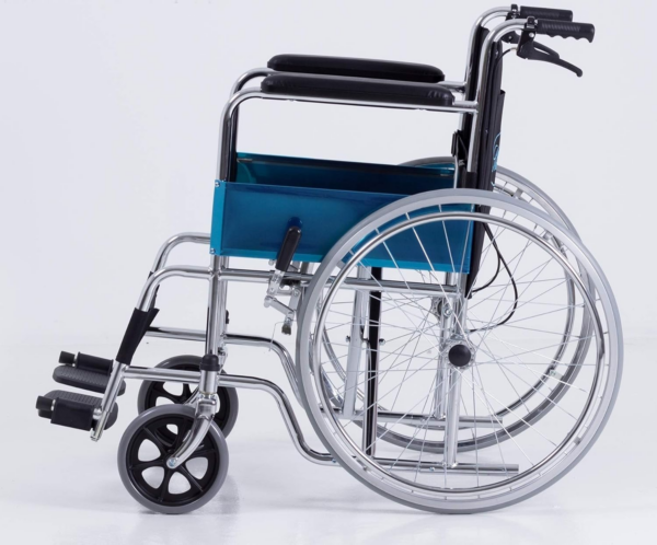 Portable Folding Wheel Chair Chrome Finish Manual Wheelchair Lightweight Mobility Aid - Image 2